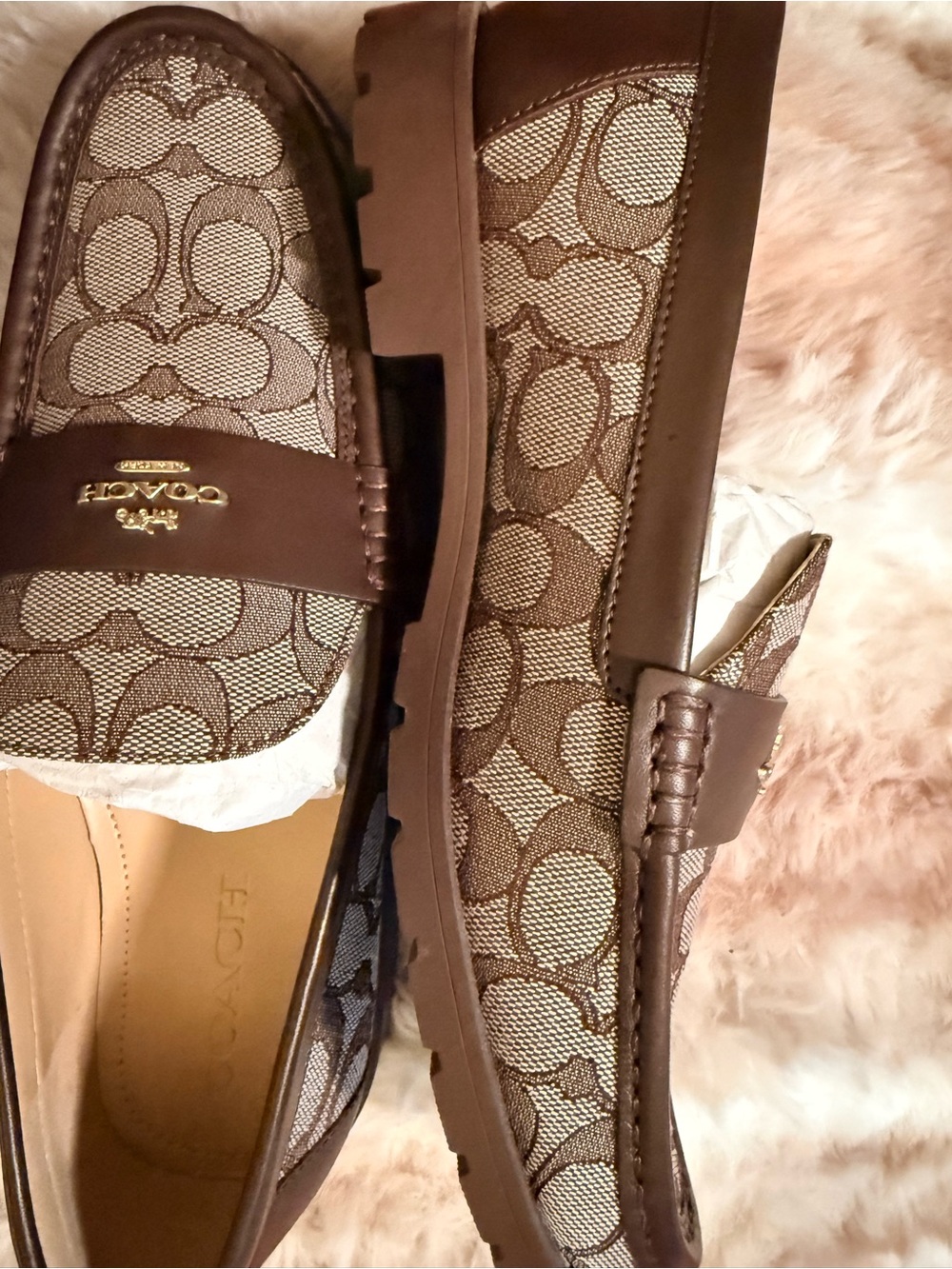 Coach Brown Signature Canvas Women's Penny Loafers with Gold Accent - Picture 6 of 10